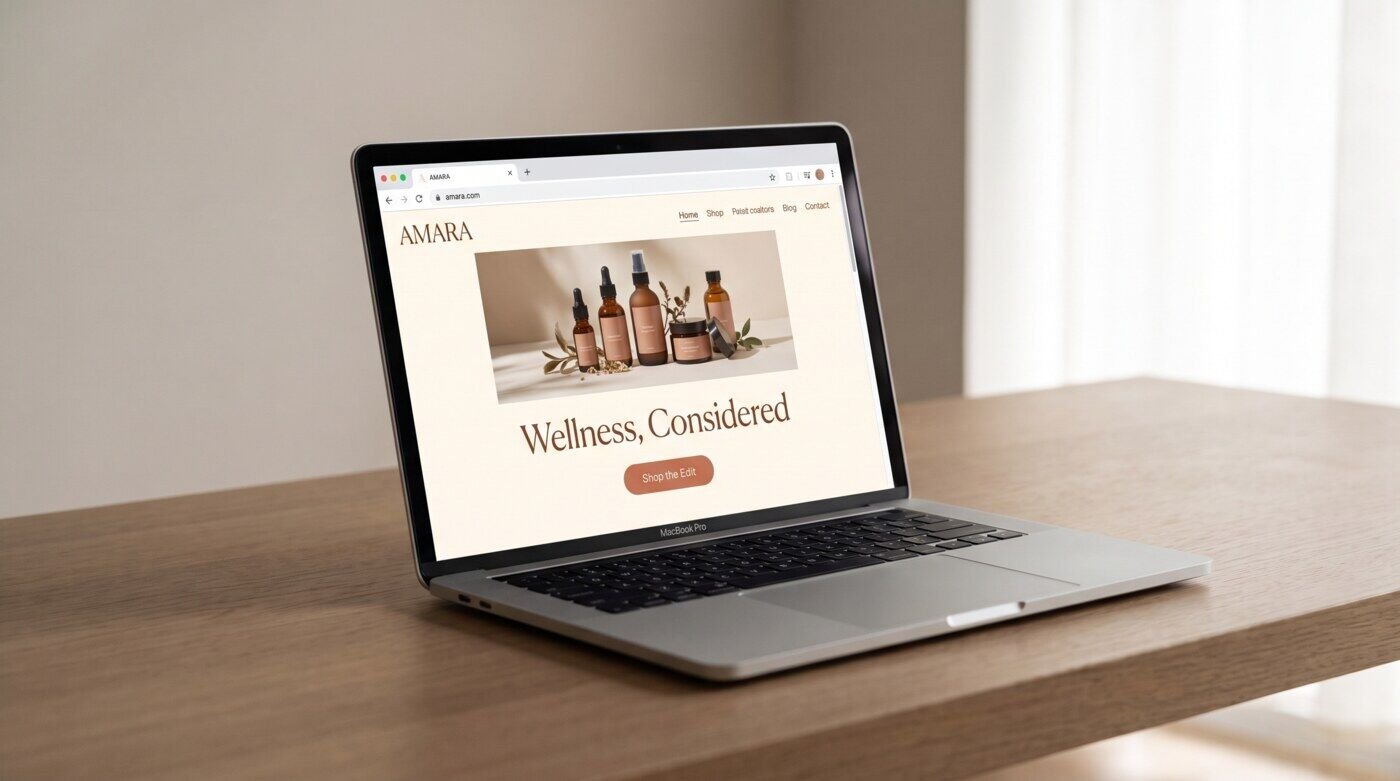 AMARA wellness brand landing page concept mockup