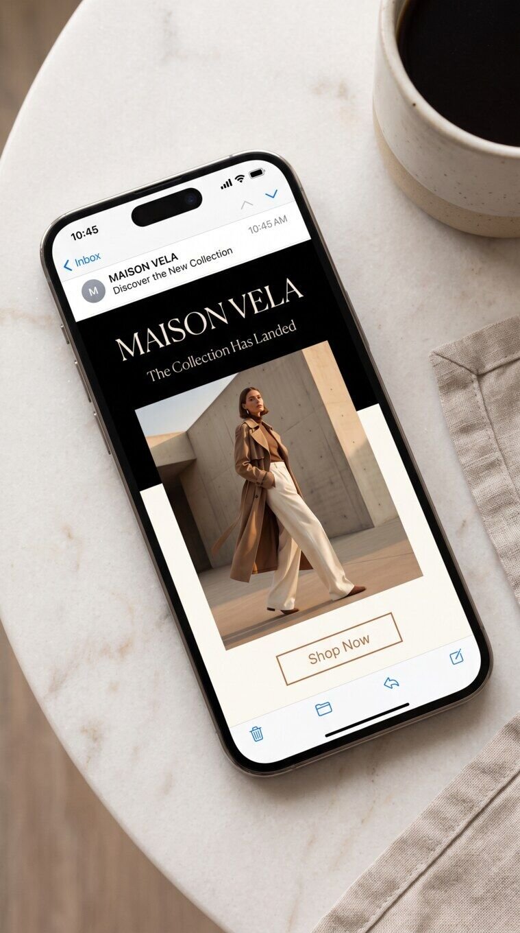 MAISON VELA promotional email design concept mockup