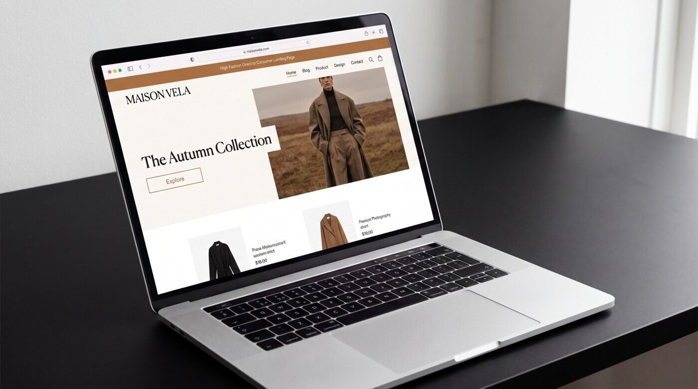 MAISON VELA fashion brand landing page concept mockup